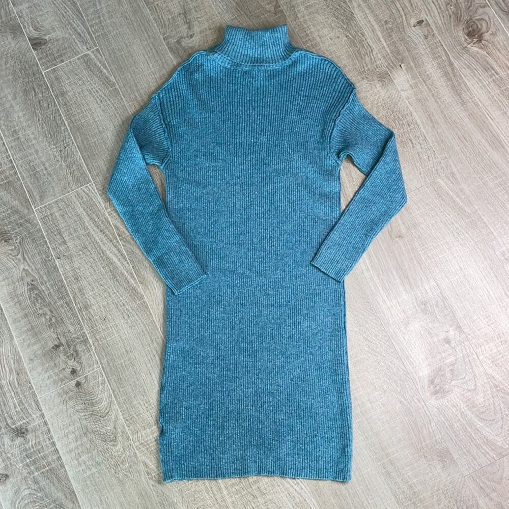 SOLUTIONS Women's Teal Ribbed Turtleneck Long Sleeve Knit Midi Dress - Picture 10 of 12